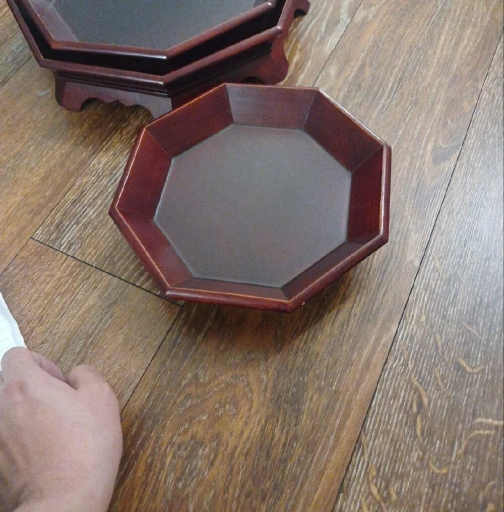 Asian Octagonal Wooden Pedestal Serving Trays - Set of 4
